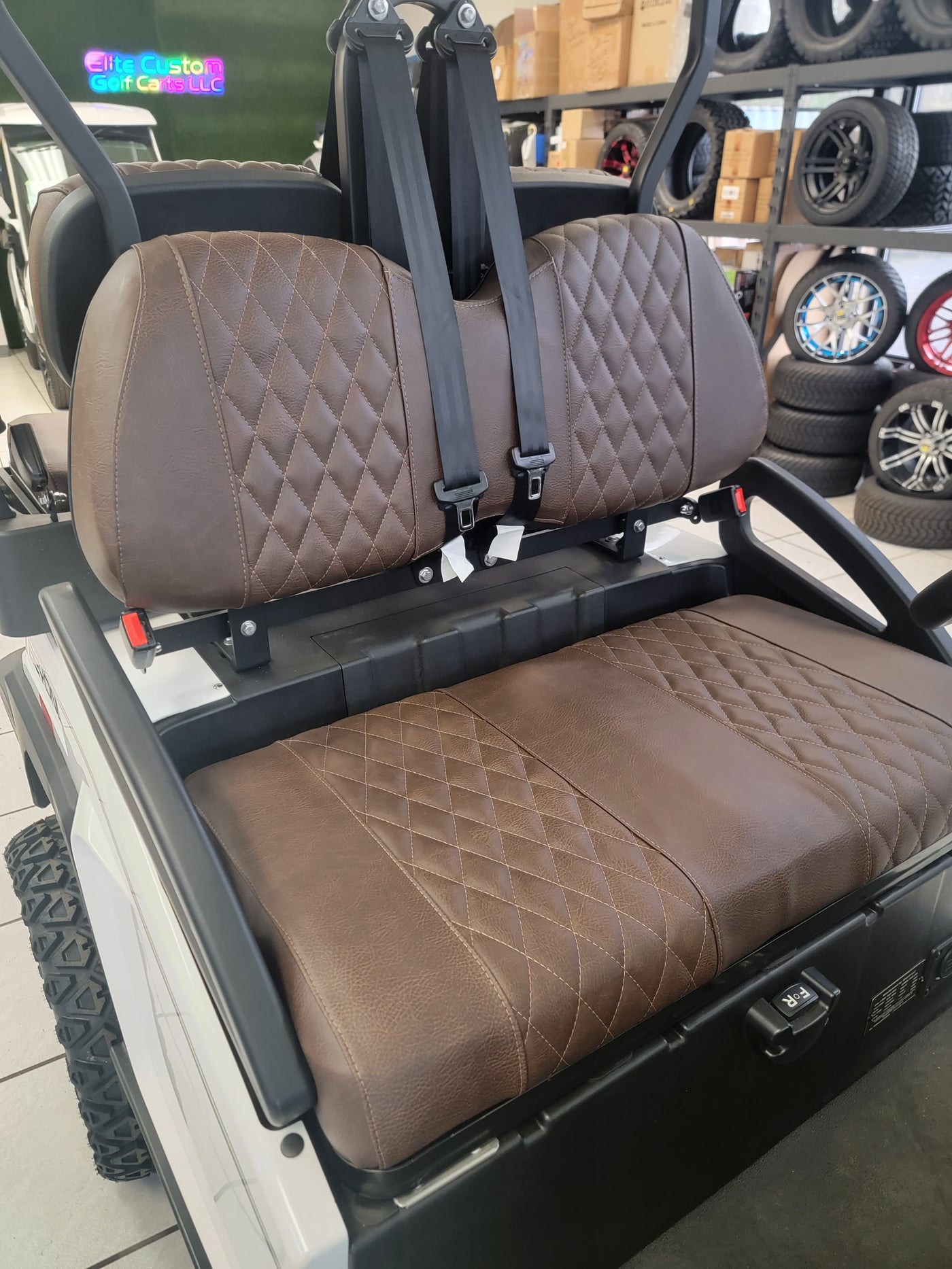 Bintelli Golf Cart Custom Diamond Stich Brown Seat Covers