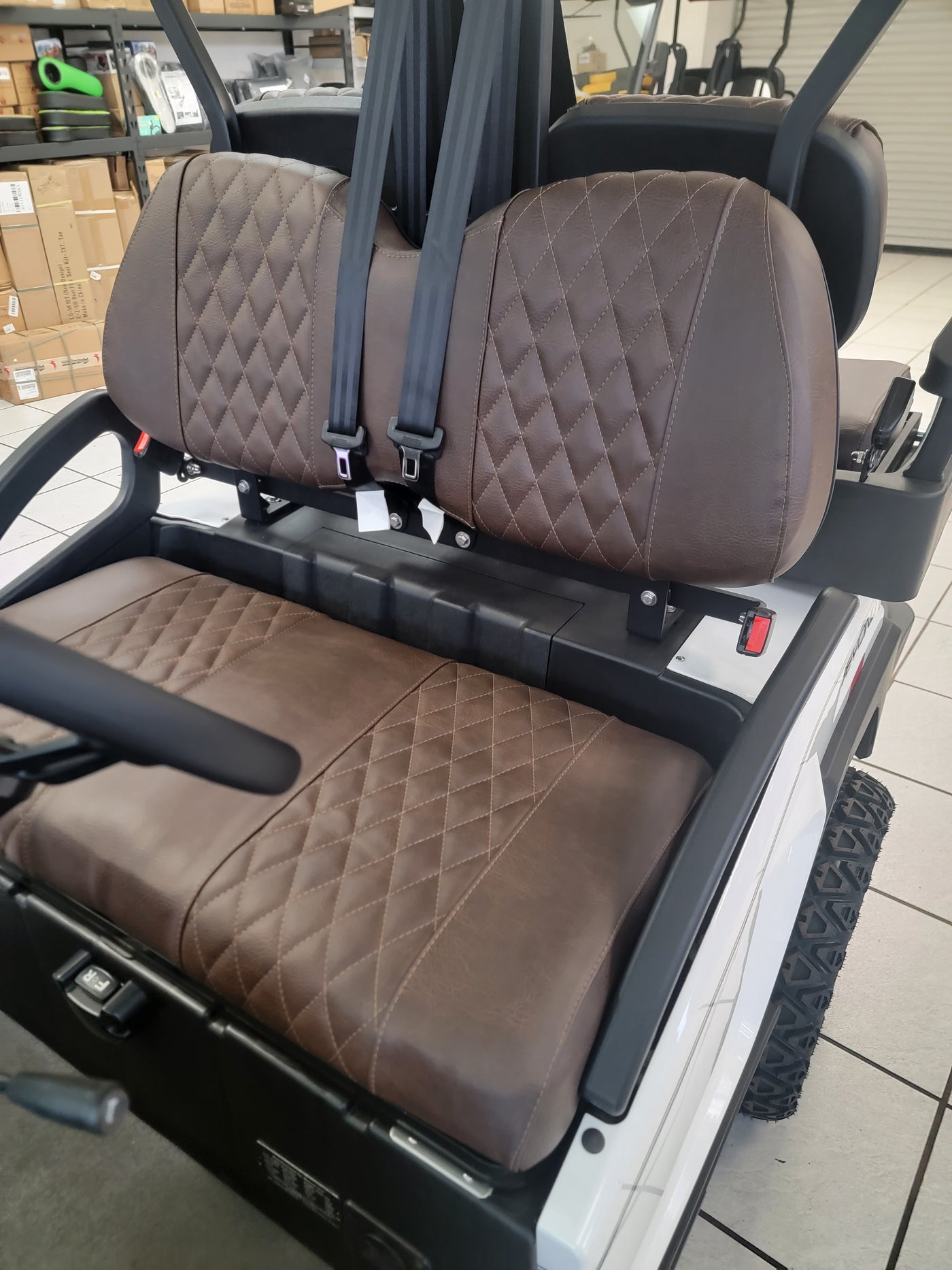 Bintelli Golf Cart Custom Diamond Stich Brown Seat Covers