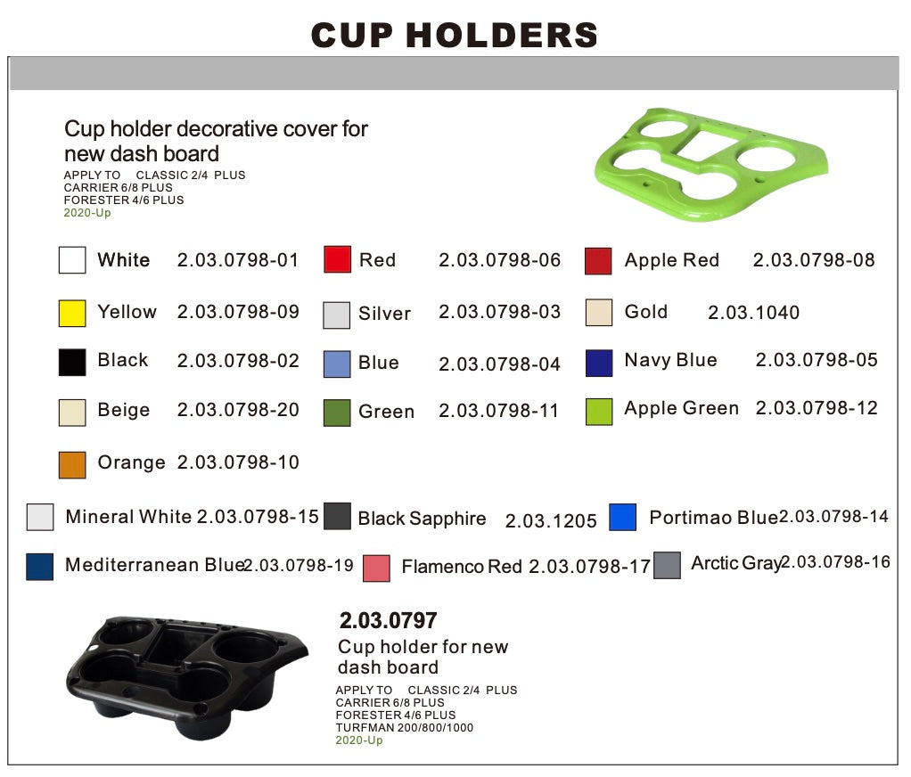 Evolution Cup Holders Classic, Forester, Carrier, Turfman