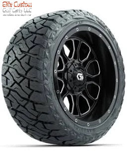 14″ GTW® Volt Black w/Machined Face Golf Cart Wheels on 14x23" Maverick All Terrain Tires (Set of 4) optional Lugs