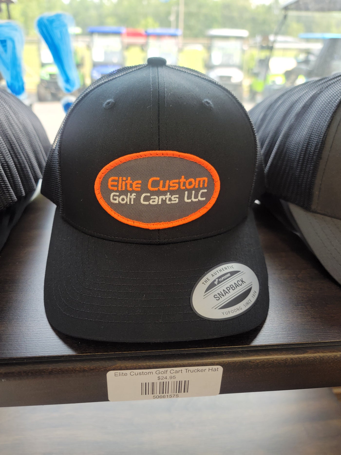 Elite Custom Golf Cart Patch Trucker Hat Black