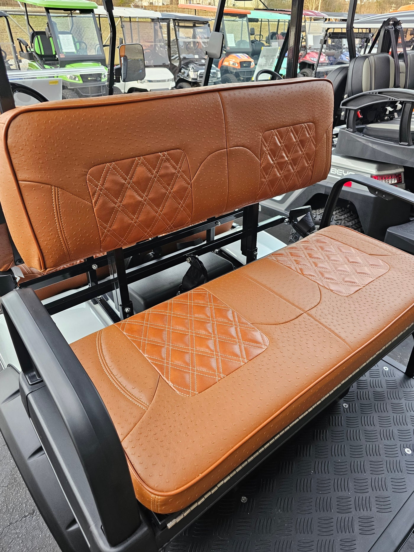 Evolution EV Golf Cart Legacy Series Premium Saddle Brown Double Diamond Stich Seats w/Armrest fits Evolutions Classic Pro , Plus and Forester Plus