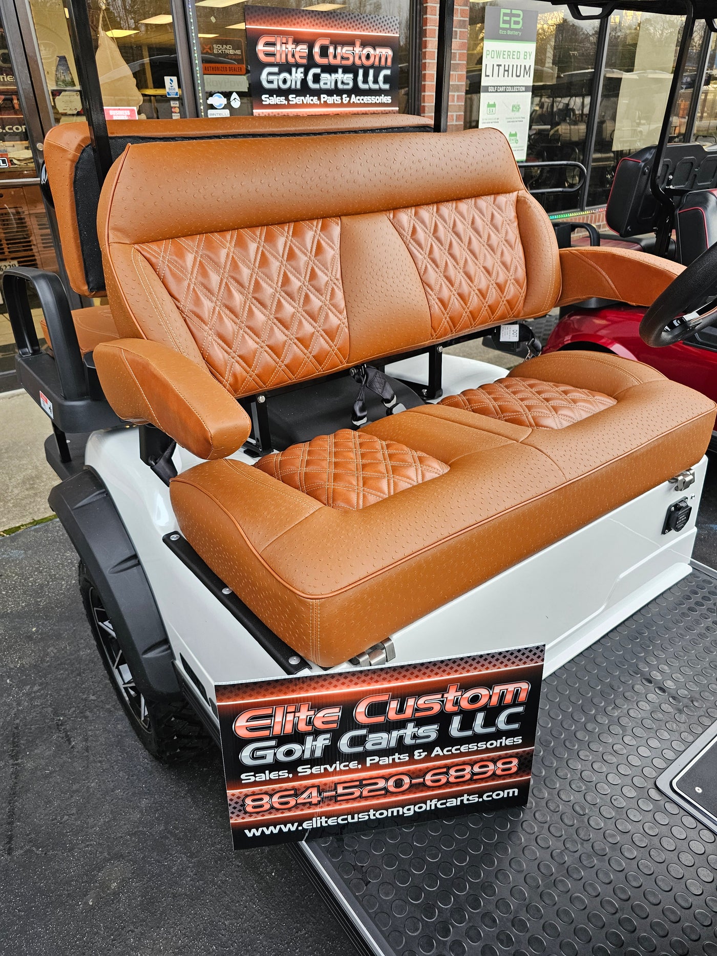 Evolution EV Golf Cart Legacy Series Premium Saddle Brown Double Diamond Stich Seats w/Armrest fits Evolutions Classic Pro , Plus and Forester Plus