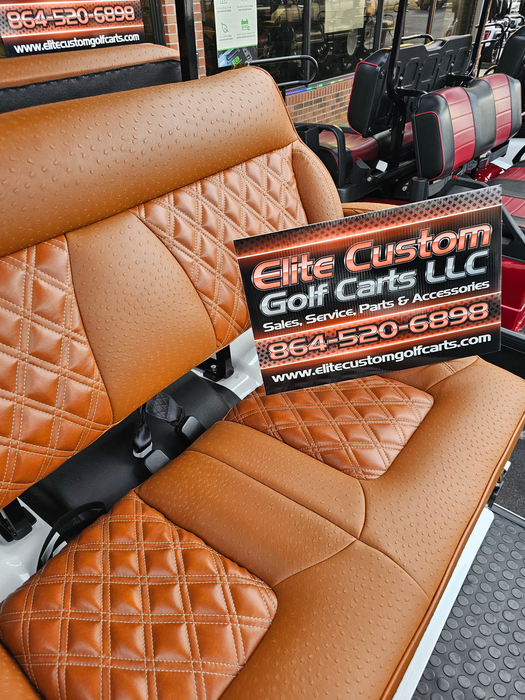 Evolution EV Golf Cart Legacy Series Premium Saddle Brown Double Diamond Stich Seats w/Armrest fits Evolutions Classic Pro , Plus and Forester Plus
