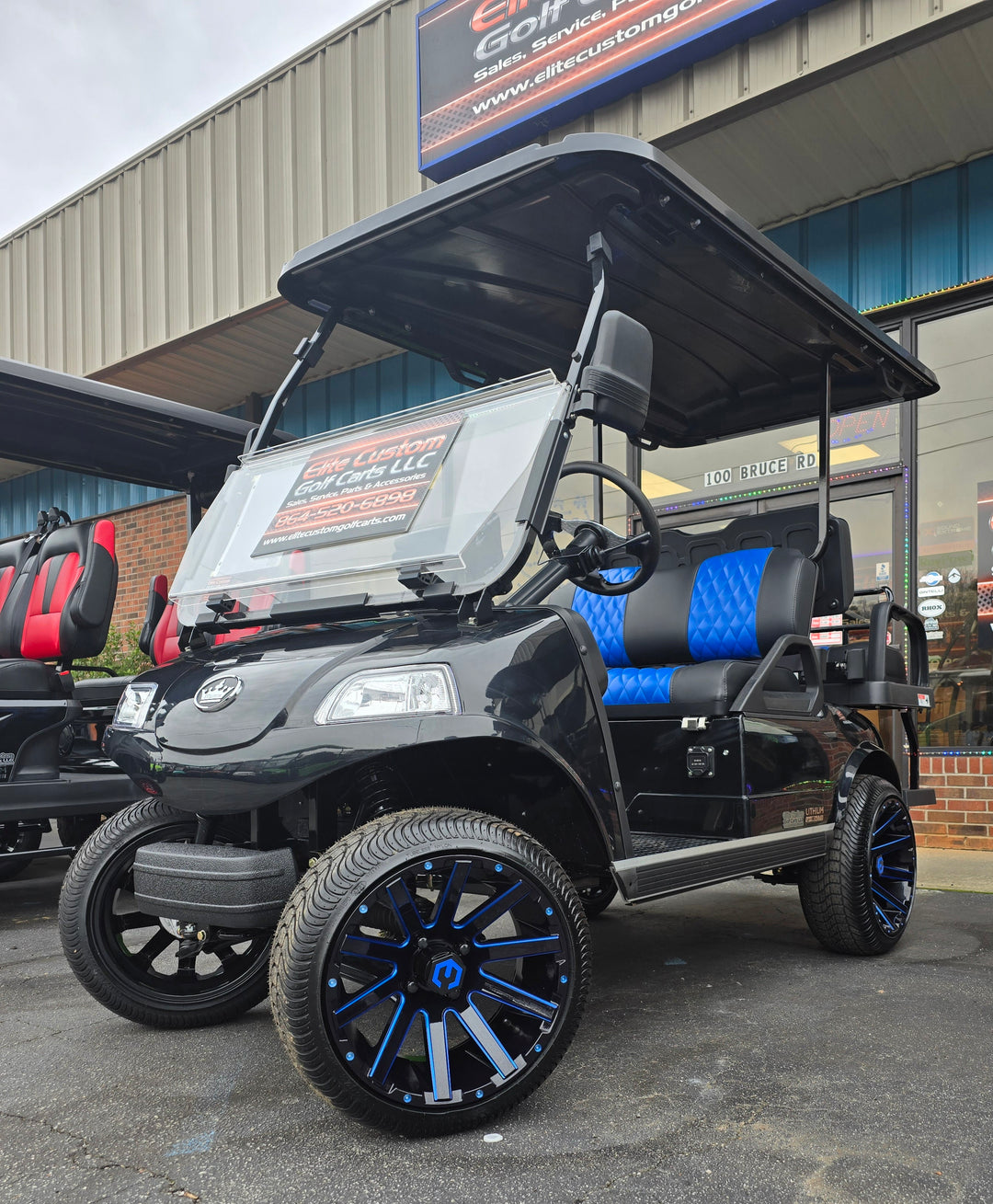 Evolution Golf Cart Custom Diamond Stich Seat Covers Black &amp; Bright Blue Diamond Stich fits Evolutions Classic Pro &amp; Plus and Forester Plus