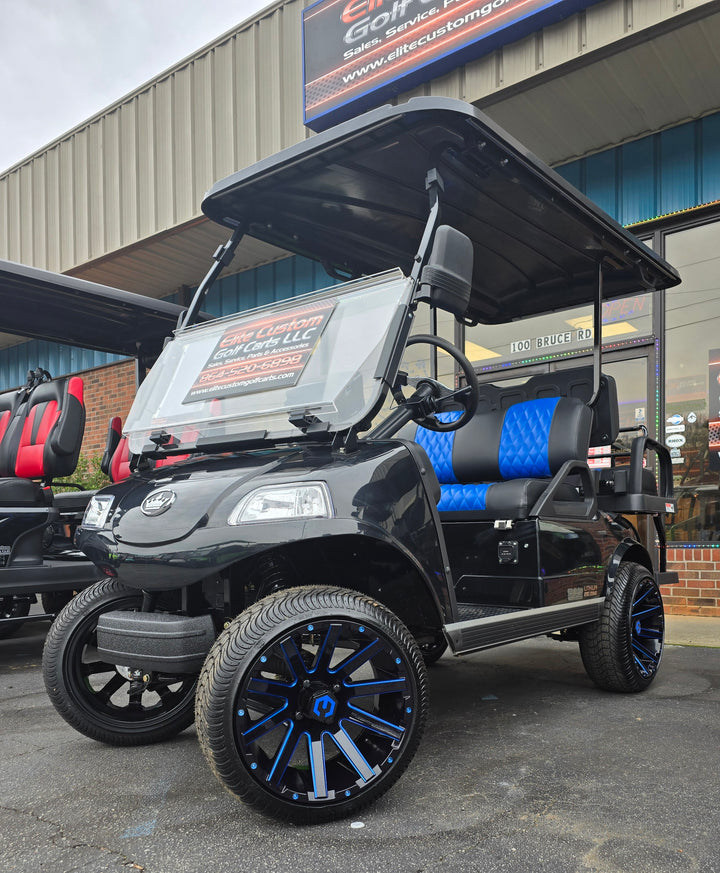 Evolution Golf Cart Custom Diamond Stich Seat Covers Black &amp; Bright Blue Diamond Stich fits Evolutions Classic Pro &amp; Plus and Forester Plus