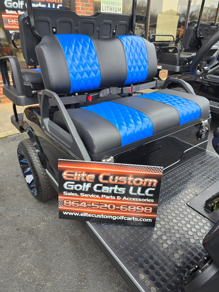 Evolution Golf Cart Custom Diamond Stich Seat Covers Black &amp; Bright Blue Diamond Stich fits Evolutions Classic Pro &amp; Plus and Forester Plus