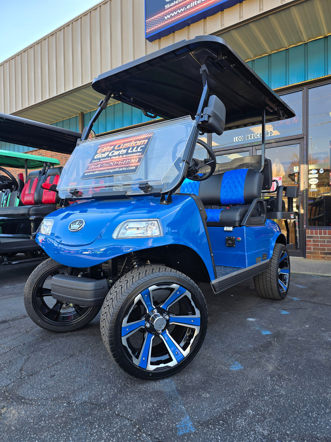 Evolution Golf Cart Custom Diamond Stich Seat Covers Black &amp; Bright Blue Diamond Stich fits Evolutions Classic Pro &amp; Plus and Forester Plus