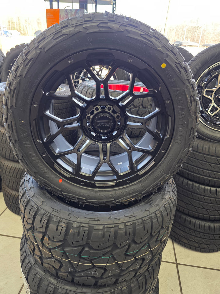 15″ GTW® Bravo Matte Black Wheels Golf Cart Wheels on 15x23" XCOMP G X/T Tires (Set of 4)