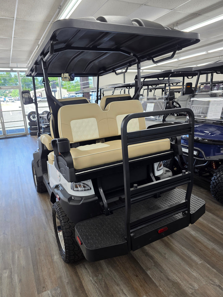 Denago Golf Cart Premium Double Diamond Stich Seats with Flip Down Armrest Beige with Cream Stitching and Piping