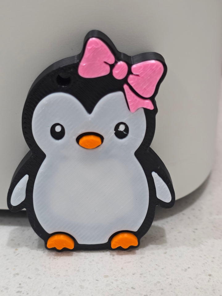 Pinguin With Pink Bow Save Your Nail Can Opener Key Chain