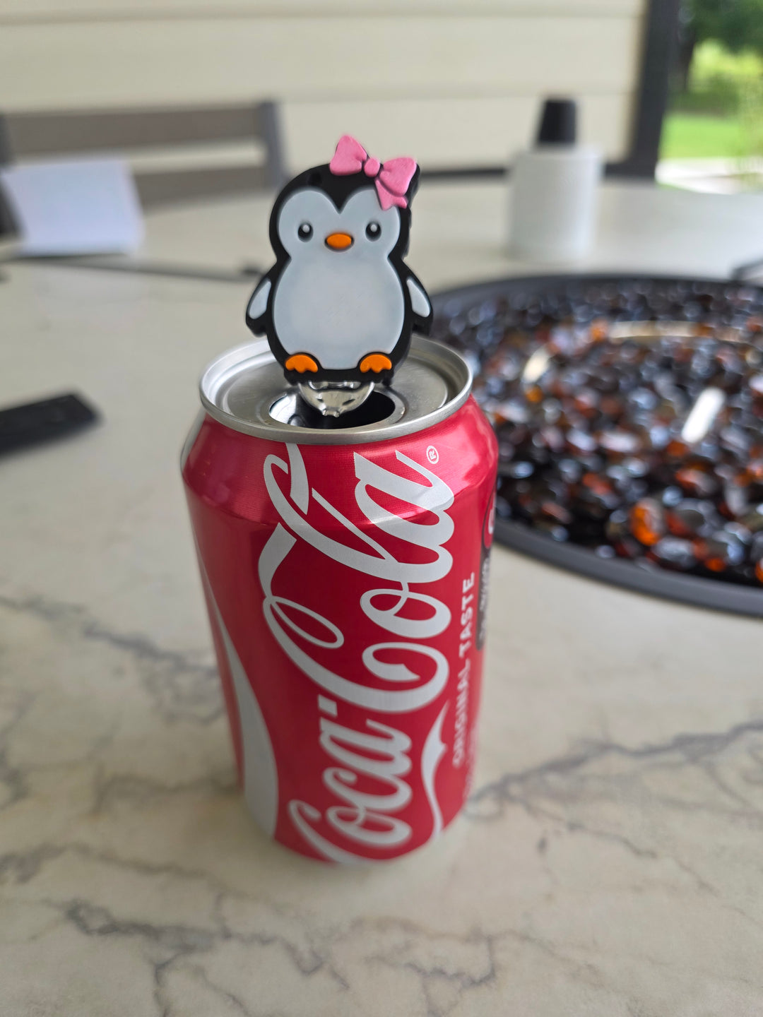 Pinguin With Pink Bow Save Your Nail Can Opener Key Chain
