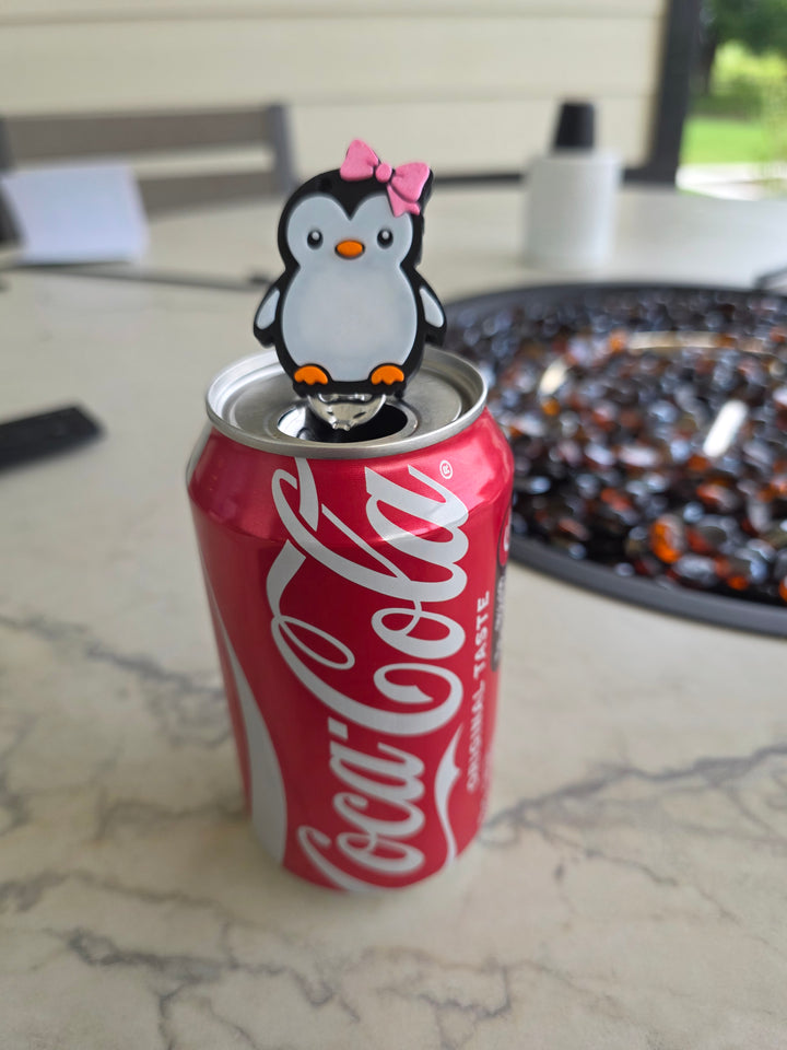 Pinguin With Pink Bow Save Your Nail Can Opener Key Chain