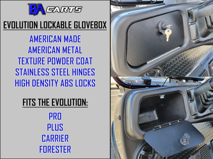 Evolution Golf Cart Lockable Glovebox Kit Fits Classic Plus, Classic Pro, Forester Plus and Carrier Plus Models