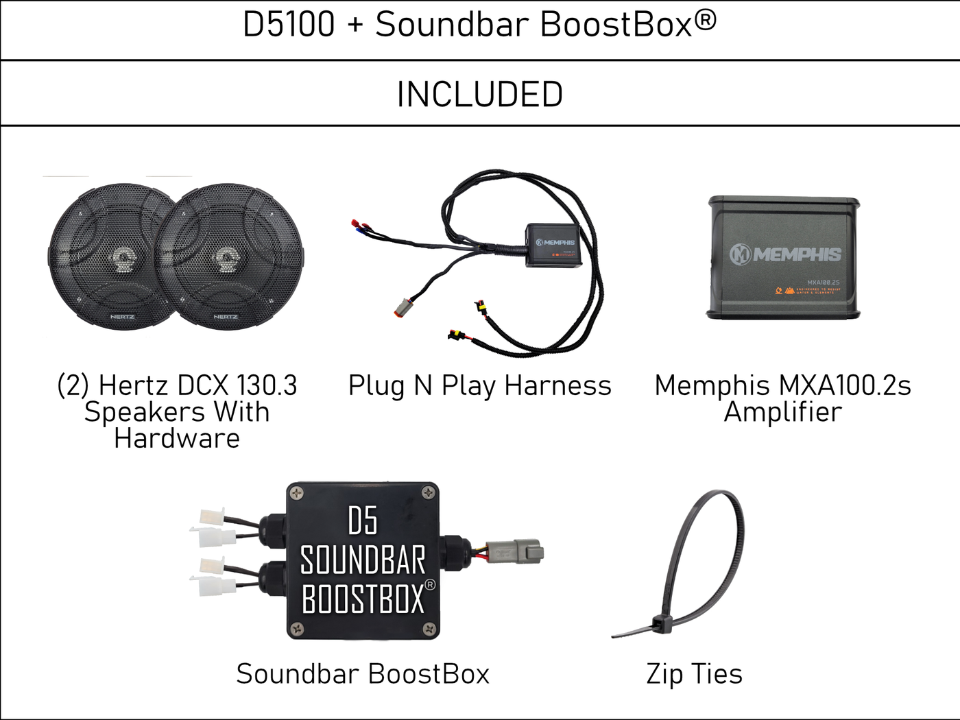 Evolution D5 Golf Cart D5 100W Plug N Play 2 Speaker System + Soundbar BoostBox (D5100)