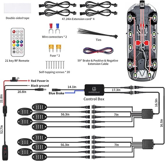 Underglow Light Kit Neon 12V Waterproof Chasing Dreamcolor Magic Multi Color RGB (10 RGB pucks)