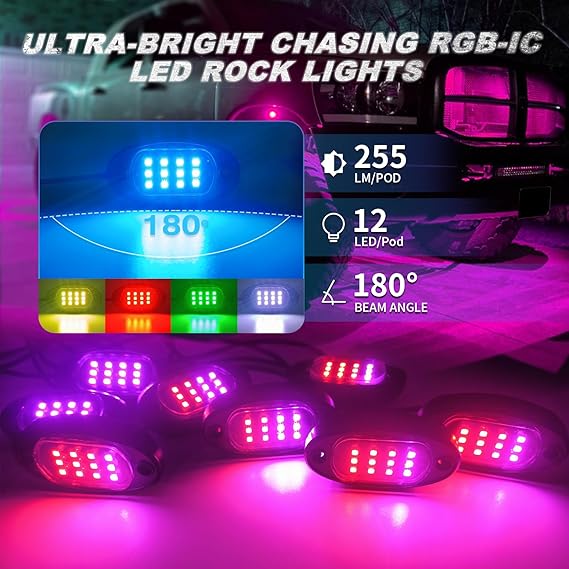 Underglow Light Kit Neon 12V Waterproof Chasing Dreamcolor Magic Multi Color RGB (10 RGB pucks)