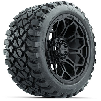 14″ GTW® Bravo Matte Black Golf Cart Wheels on 14x23" Nomad All Terrain Tires (Set of 4)