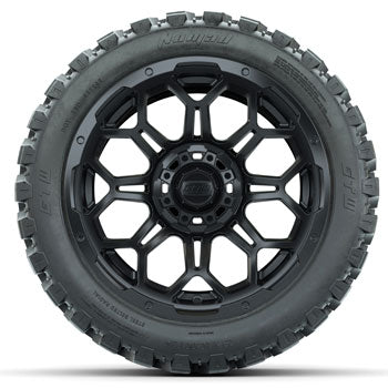 14″ GTW® Bravo Matte Black Golf Cart Wheels on 14x23" Nomad All Terrain Tires (Set of 4)