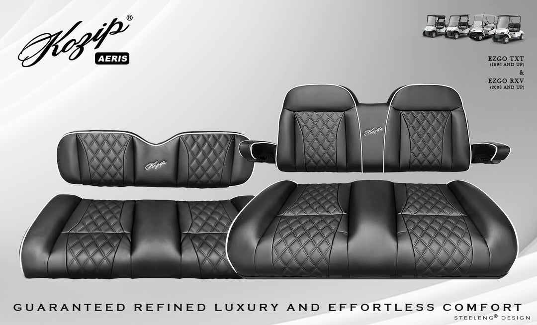 KOZIP E-Z-GO TXT and RXV GOLF CART SEAT CUSHIONS WITH ARMREST BLACK (4 PASSENGER)