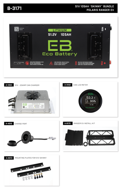 Eco Battery Polaris Ranger EV LIFEPO4 Lithium 51v Bundle