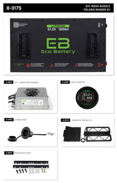 Eco Battery Polaris Ranger EV LIFEPO4 Lithium 51v Bundle