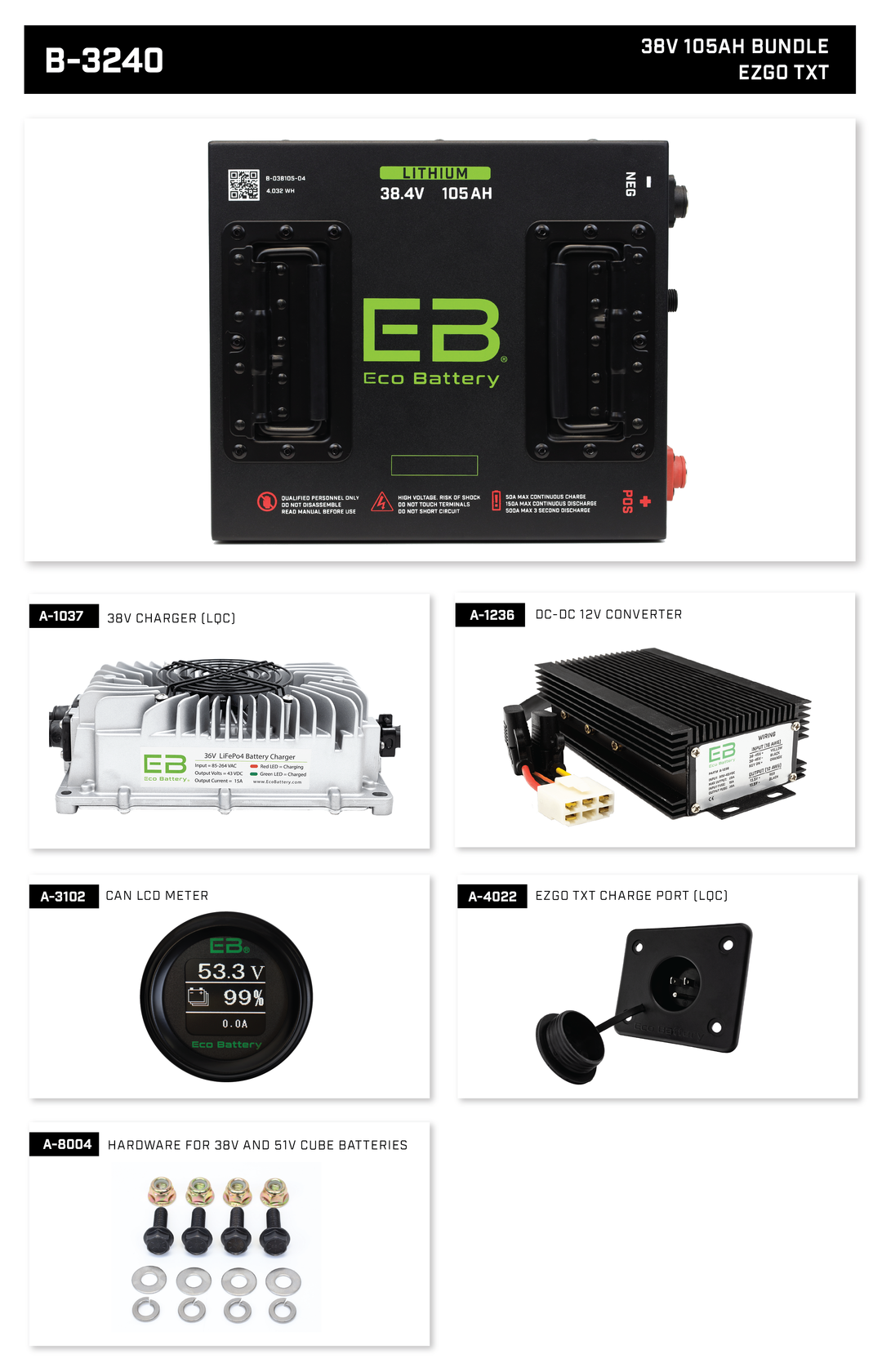 Eco Battery LIFEPO4 Lithium 36v 105ah Bundle – Elite Custom Golf Eco Battery LIFEPO4 Lithium 36v 105ah Bundle – Elite Custom Golf