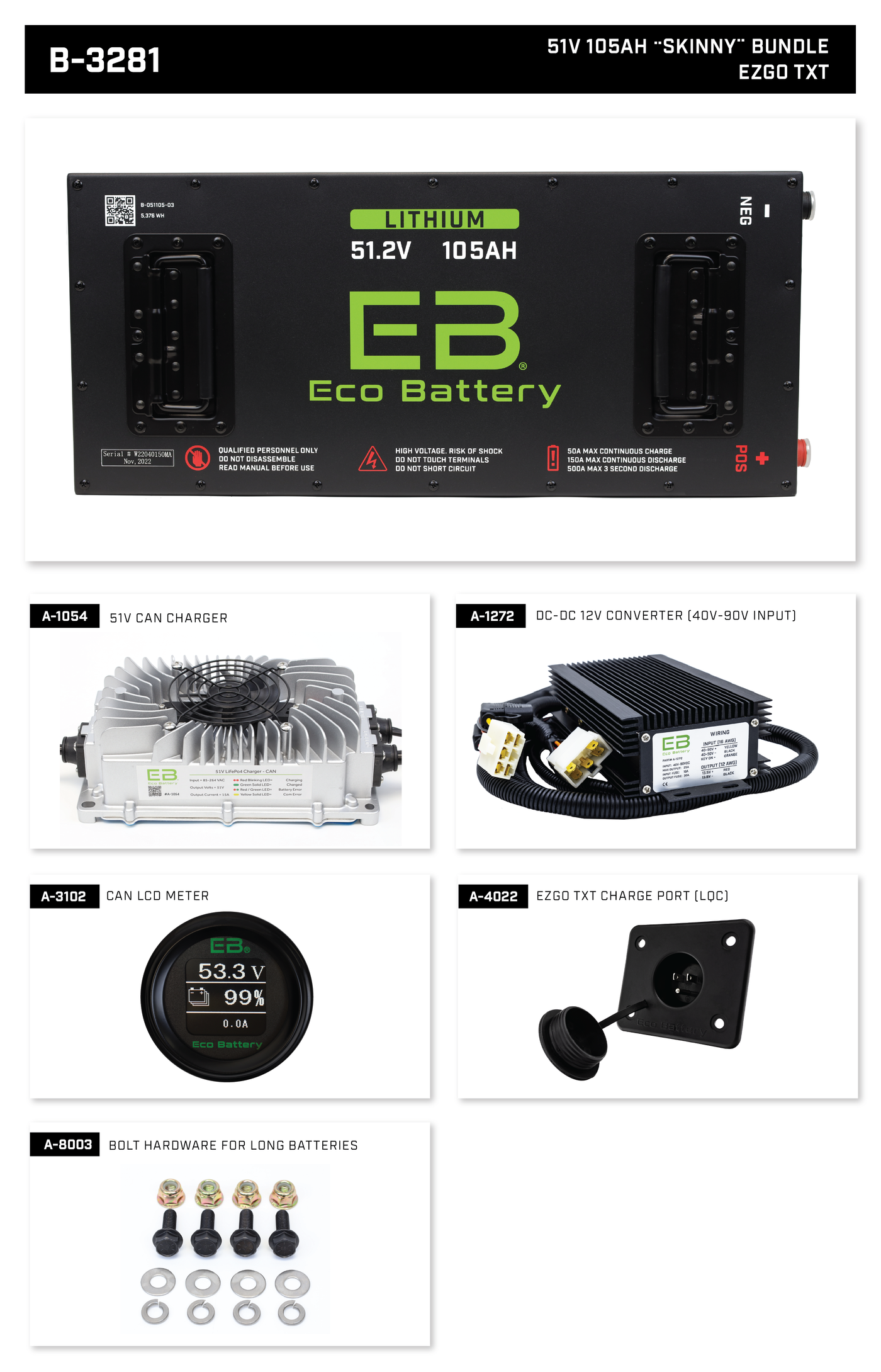 Eco Battery LIFEPO4 Lithium 48v 105ah Golf Cart Battery Bundle