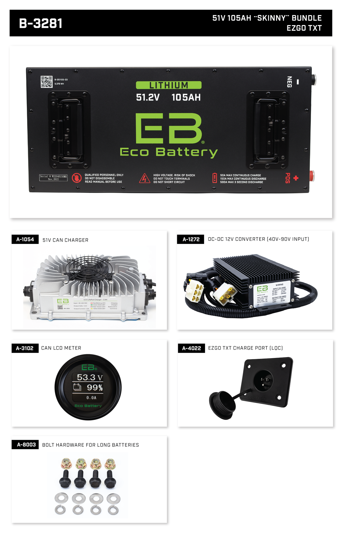 Eco Battery LIFEPO4 Lithium 48v 105ah Skinny Bundle