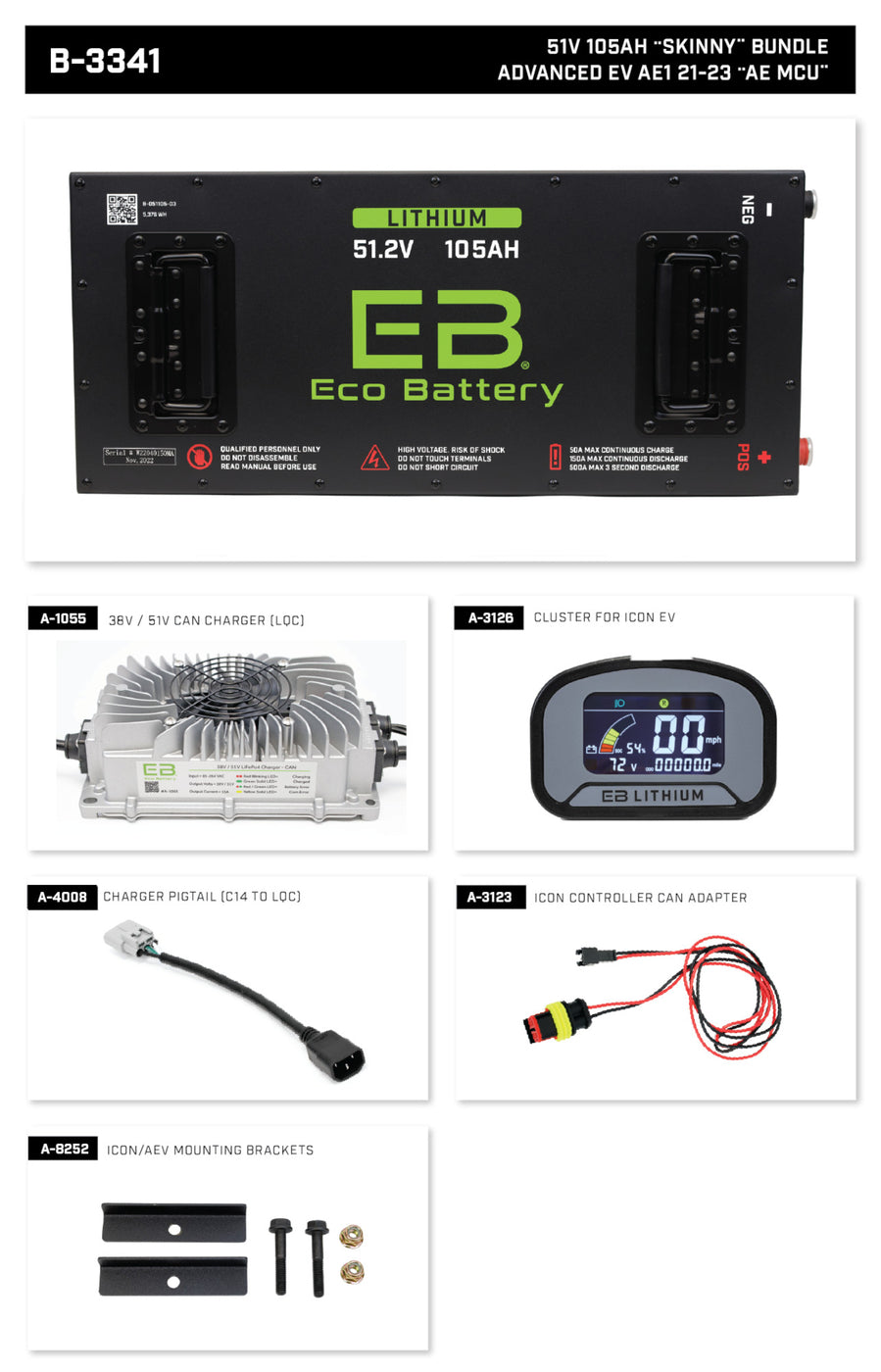 Eco Battery LIFEPO4 Lithium 48v 105ah Skinny Bundle