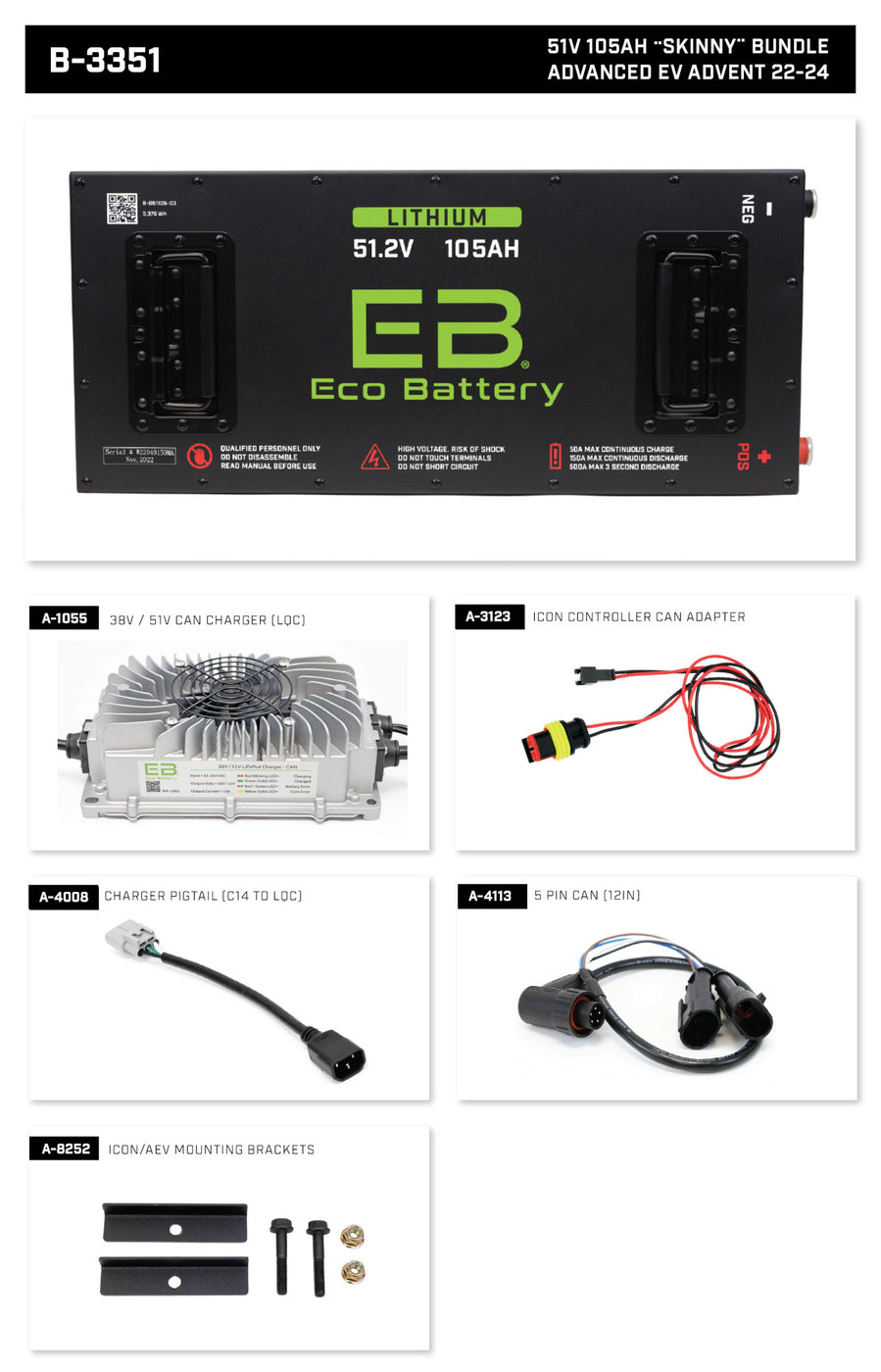 Eco Battery LIFEPO4 Lithium 48v 105ah Skinny Bundle