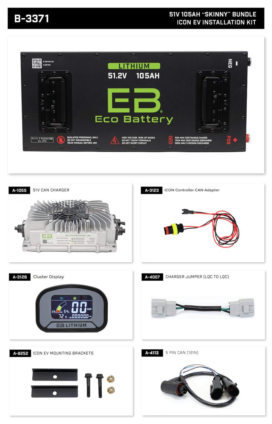 Eco Battery LIFEPO4 Lithium 48v 105ah Skinny Bundle