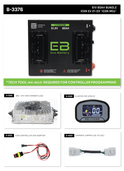 Eco Battery Icon EV LIFEPO4 Lithium 51v Bundle 2021-2023 Models with Icon Controller