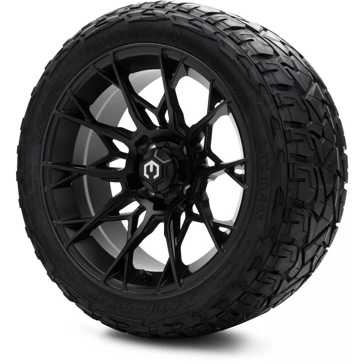 MODZ Choas Matte Black 15″ Golf Cart Wheels on 15x23" XCOMP Hybrid Tires (Set of 4)