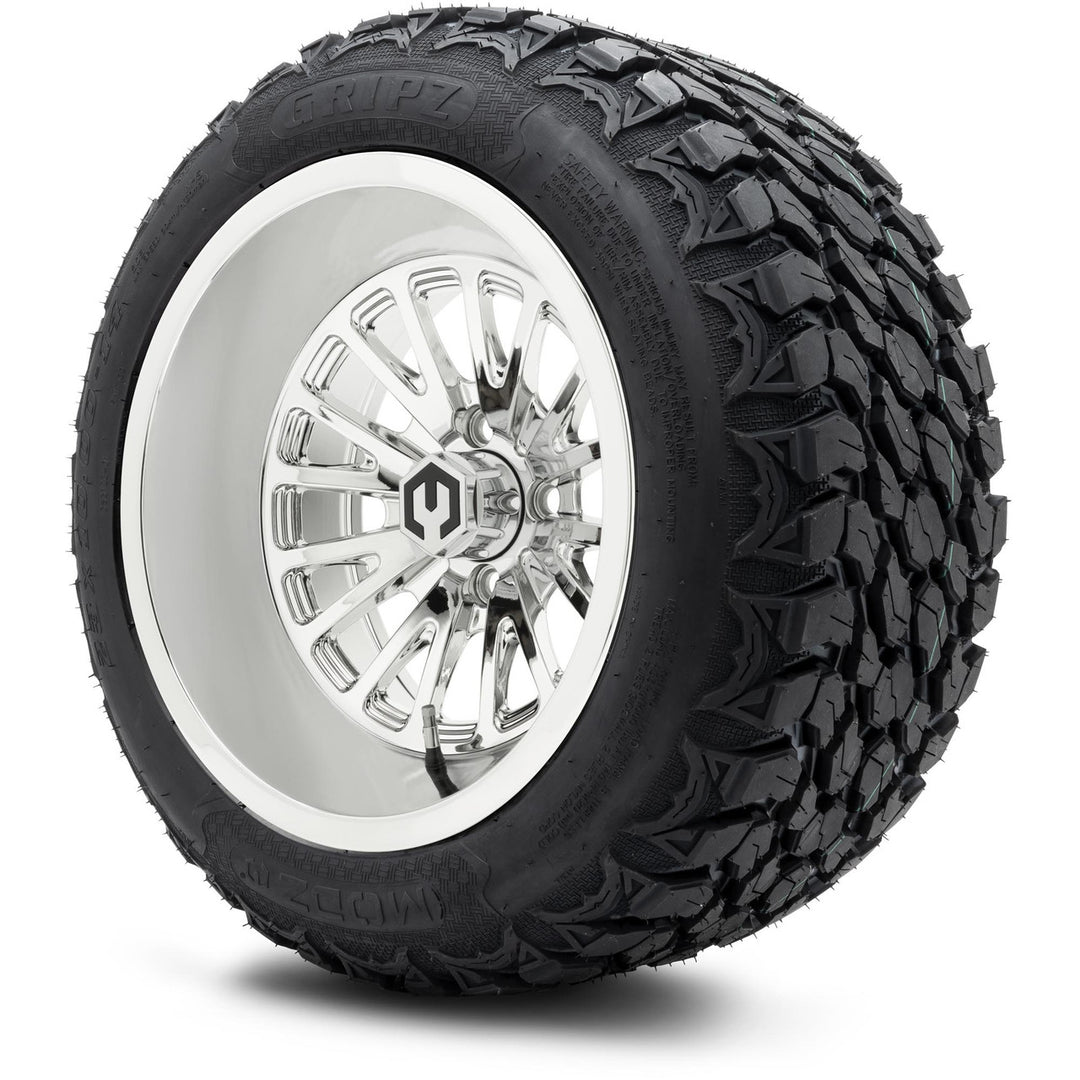 14″ MODZ Chrome Assassin Chrome Golf Cart Wheels on 14x10 on Gripz 23" All Terrain Tires (Set of 4) Lifted Tires and Wheels Combo
