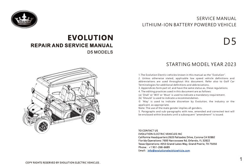 EVOLUTION REPAIR AND SERVICE MANUAL FOR D5 MODELS (DIGITAL DOWNLOAD ONLY READ PRODUCT DESCRIPTION)