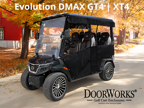 Evolution D6 DMAX GT4 and XT4 4 Passenger DoorWorks Track Style Golf Cart Enclosure