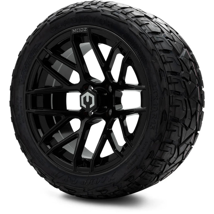 MODZ Matrix Matte Black 15″ Golf Cart Wheels on 15x23" XCOMP Hybrid Tires (Set of 4)