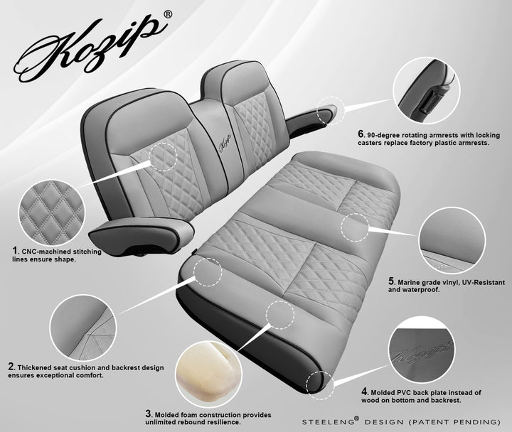 KOZIP YAMAHA G29/DRIVE2 GOLF CART SEAT CUSHIONS WITH ARMREST GRAY