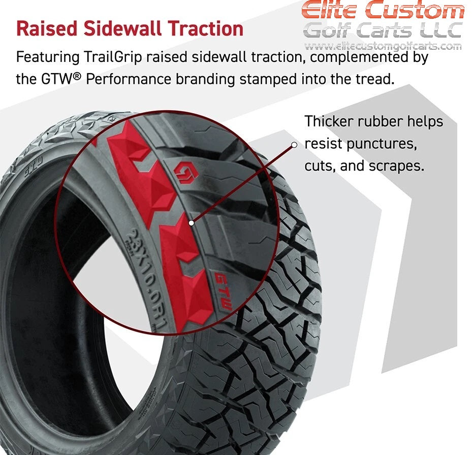 15″ GTW® Stellar Machined and Black Wheels Golf Cart Wheels on 15x23" Maverick All Terrain Tires (Set of 4) optional Lugs