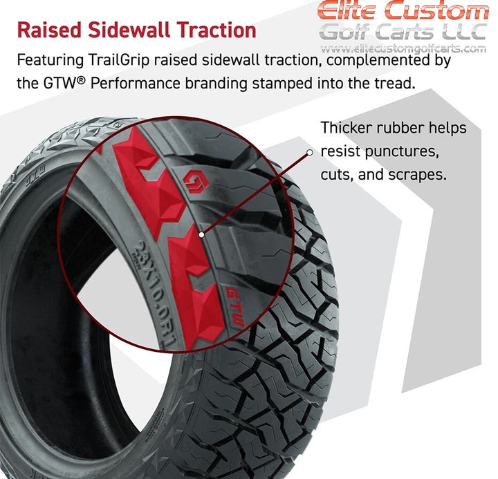15″ GTW® Stellar Machined and Black Wheels Golf Cart Wheels on 15x23" Maverick All Terrain Tires (Set of 4) optional Lugs