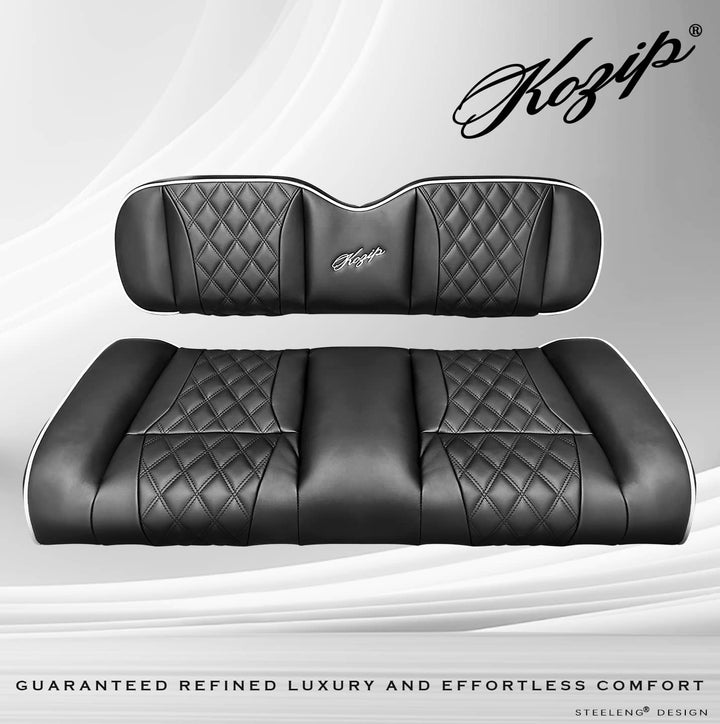 Kozip Rear Seat Cushion Set – Black Base with White Piping Black Cross Stitch
