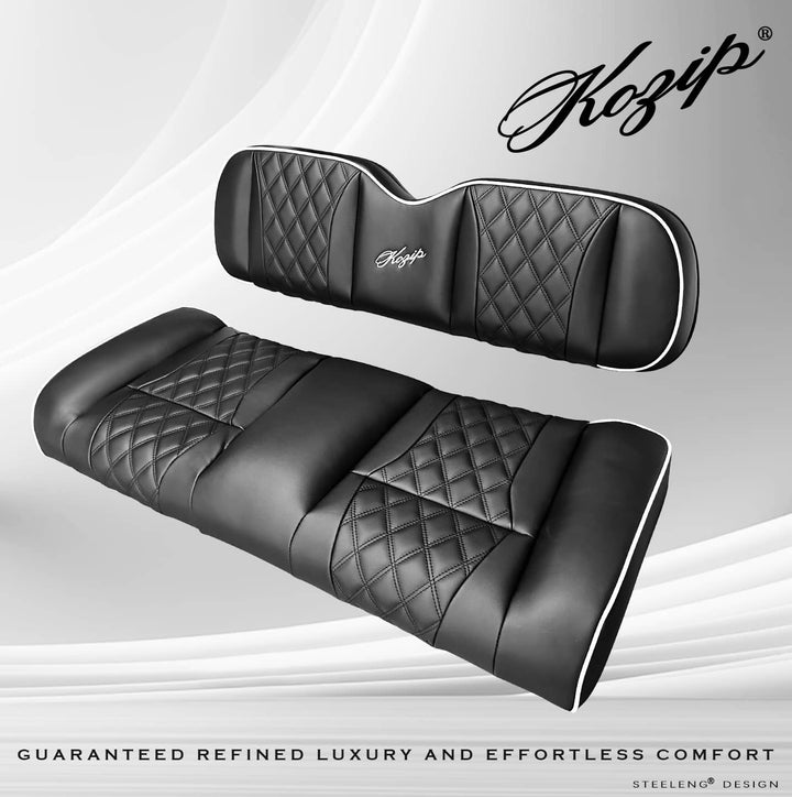 Kozip Rear Seat Cushion Set – Black Base with White Piping Black Cross Stitch