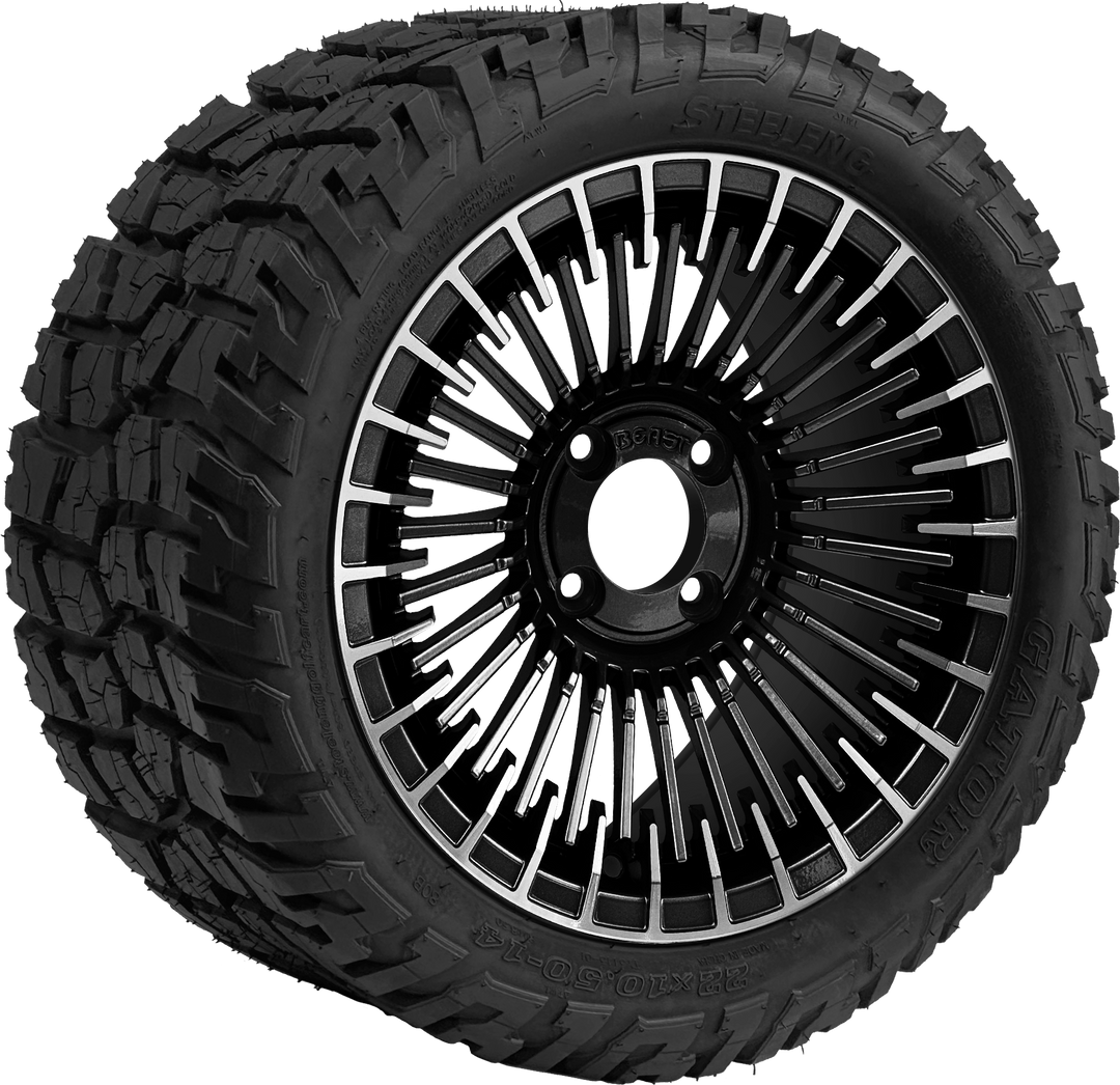 14″ Piranha Machined &amp; Black Wheel – Aluminum Alloy / STEELENG BEAST WHEELS