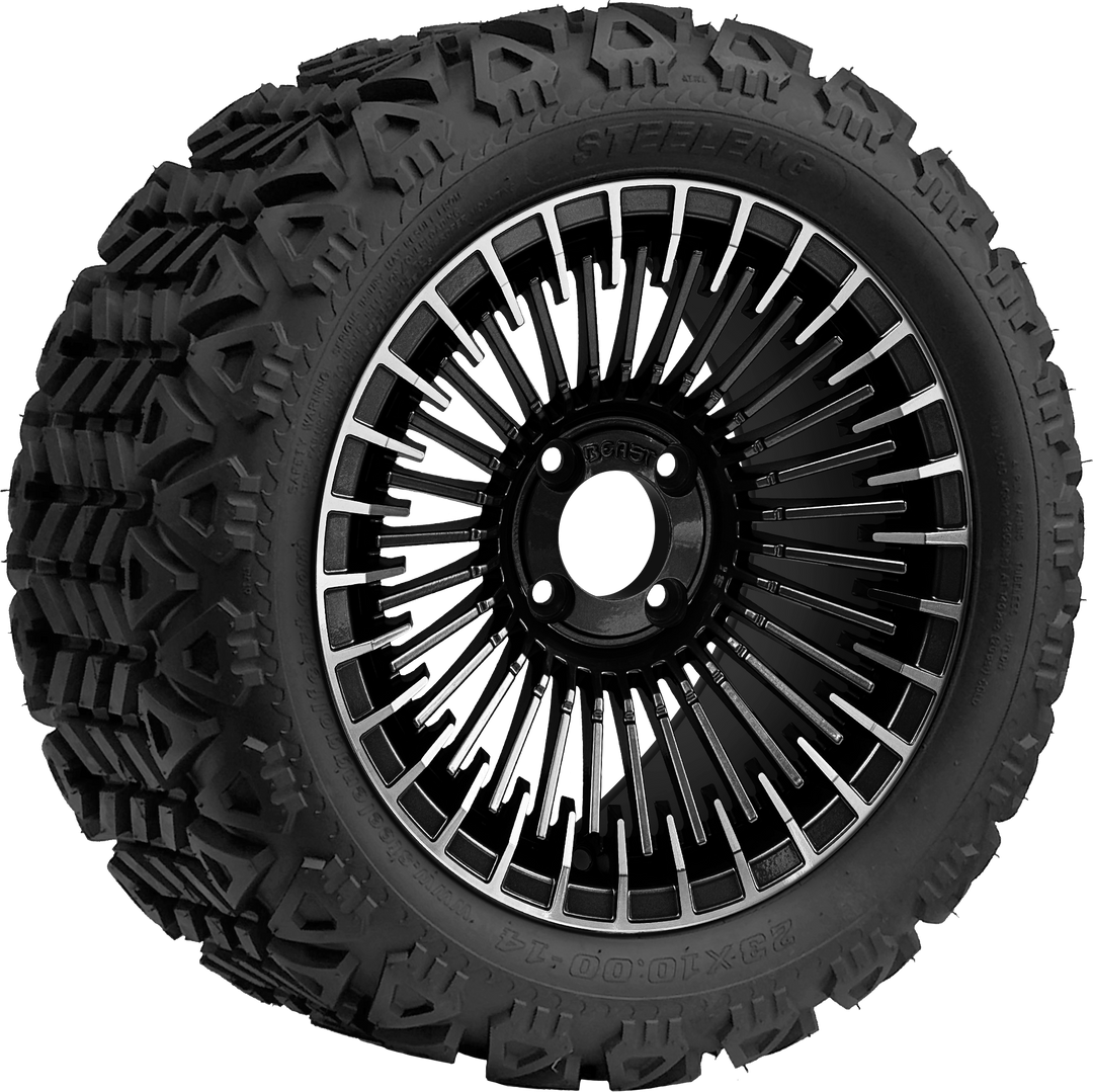 14″ Piranha Machined &amp; Black Wheel – Aluminum Alloy / STEELENG BEAST WHEELS
