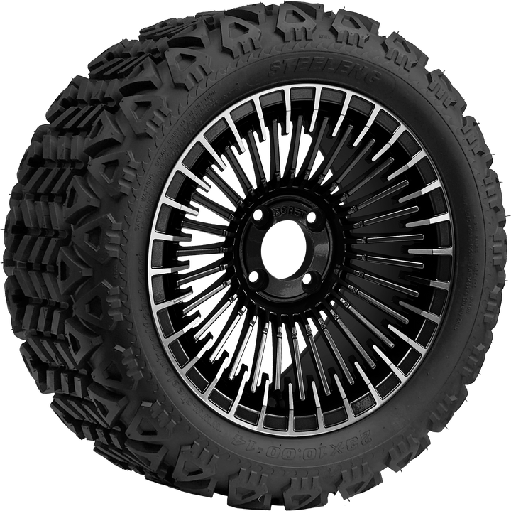 14″ Piranha Machined &amp; Black Wheel – Aluminum Alloy / STEELENG BEAST WHEELS