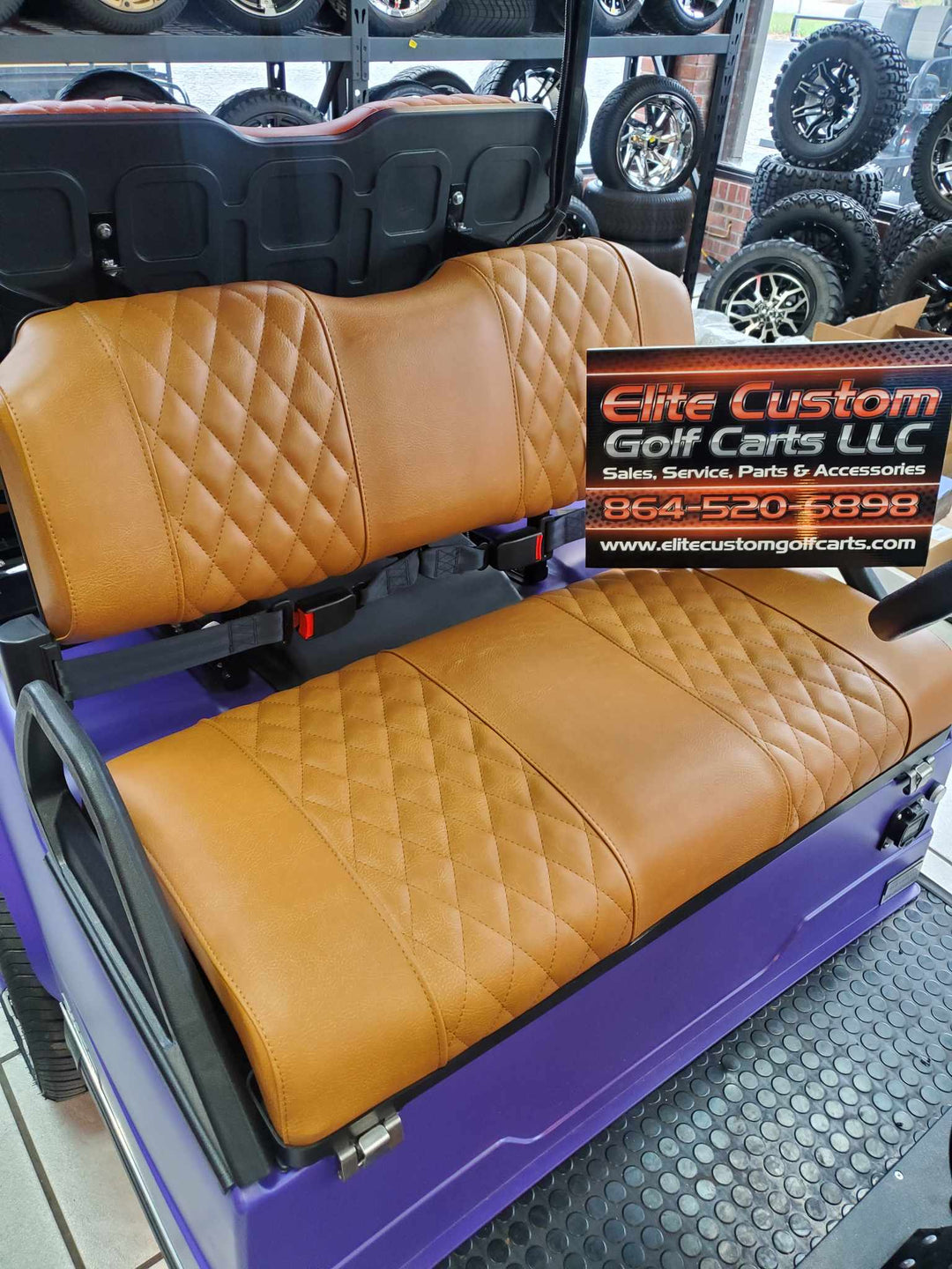 Evolution EV Golf Cart Custom Diamond Stich Seat Covers Peanut Butter Brown Diamond Stich fits Evolutions Classic Pro &amp; Plus, Carrier &amp; Forester Models