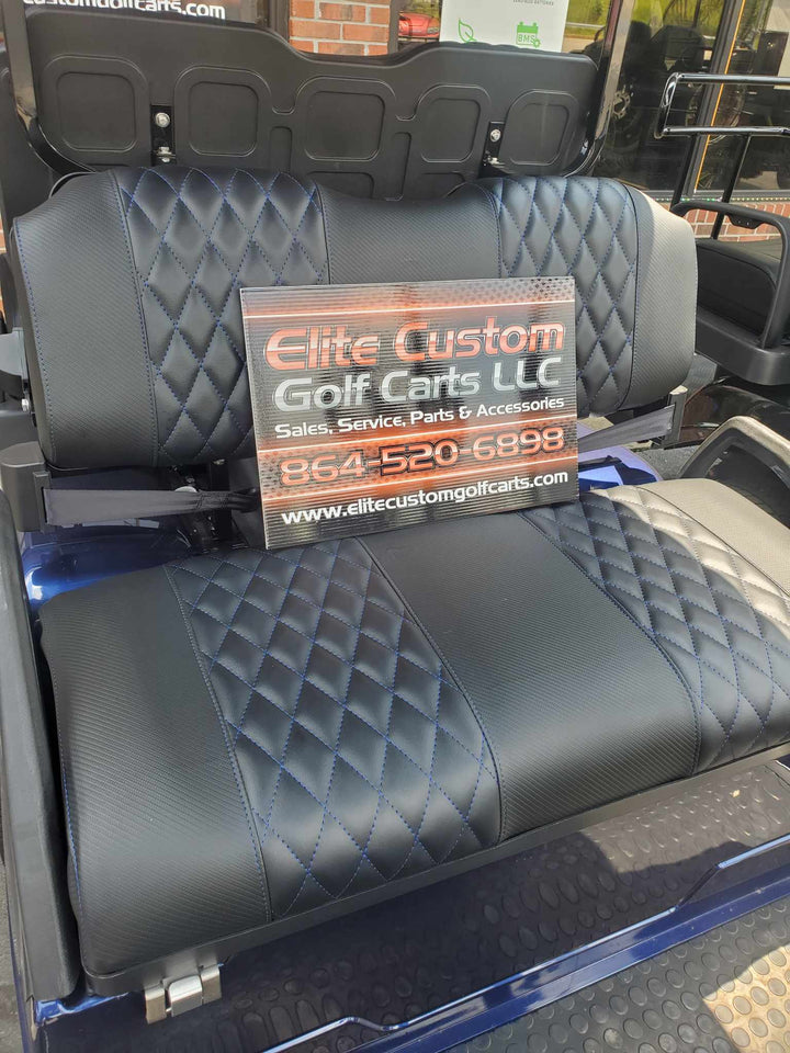 Evolution EV Golf Cart Custom Diamond Stich Seat Covers Black Diamond with Blue Stich fits Evolutions Classic Pro &amp; Plus, Forester Plus &amp; Carrier Models