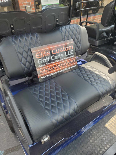 Evolution EV Golf Cart Custom Diamond Stich Seat Covers Black Diamond with Blue Stich fits Evolutions Classic Pro & Plus, Forester Plus & Carrier Models