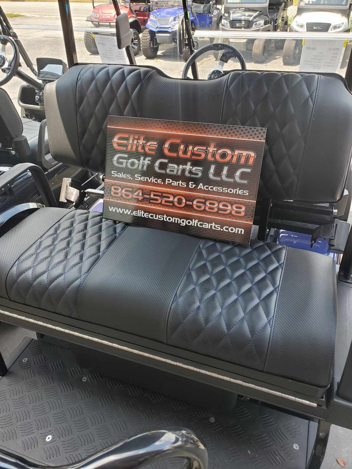 Evolution EV Golf Cart Custom Diamond Stich Seat Covers Black Diamond with Blue Stich fits Evolutions Classic Pro &amp; Plus, Forester Plus &amp; Carrier Models